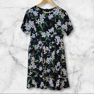 100% Silk Black Floral Dress- Size L